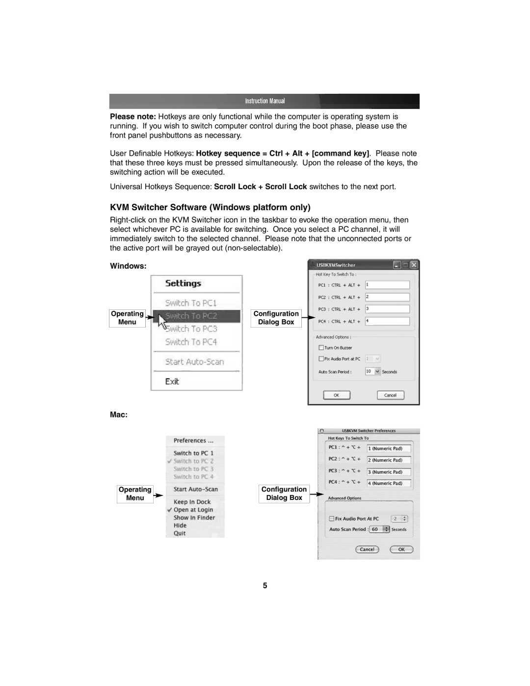 StarTech.com SV211KDVI instruction manual KVM Switcher Software Windows platform only, Mac 