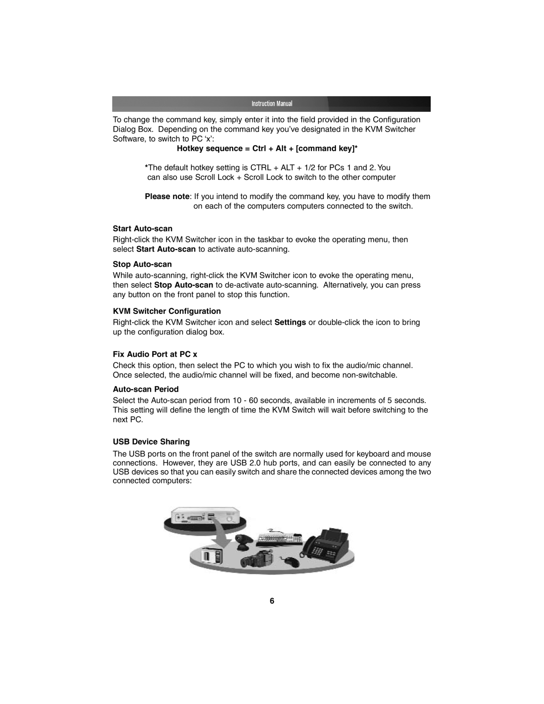 StarTech.com SV211KDVI Hotkey sequence = Ctrl + Alt + command key, Start Auto-scan, Stop Auto-scan, Fix Audio Port at PC 