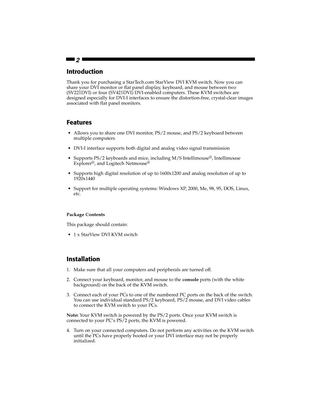 StarTech.com SV221DVI, SV421DVI manual Introduction Features, Installation, Package Contents 