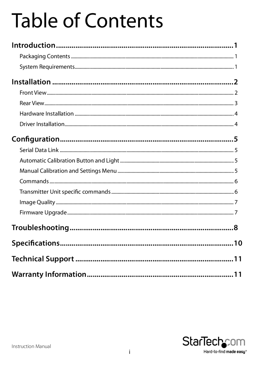 StarTech.com Sv231 manual Table of Contents 