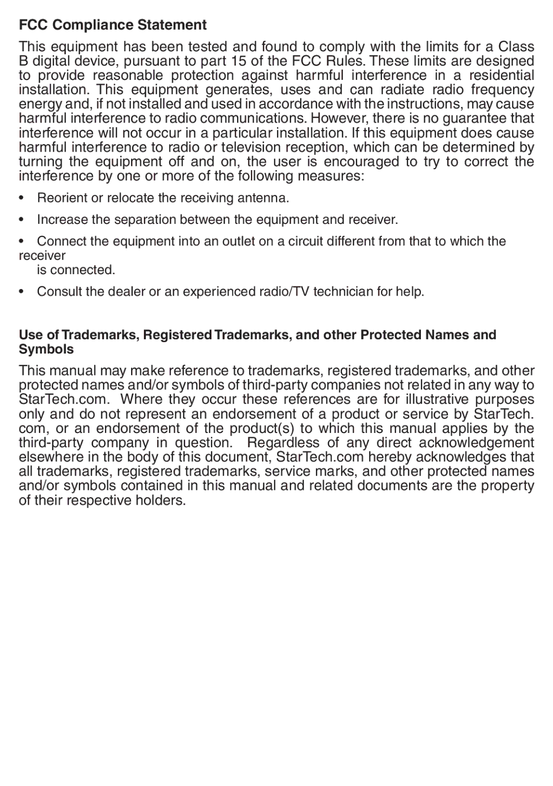 StarTech.com SV231UAF instruction manual FCC Compliance Statement 