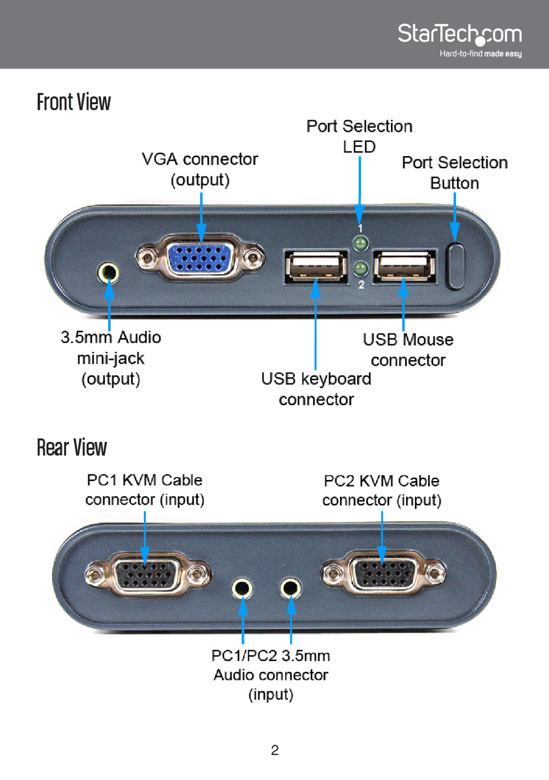 StarTech.com SV231UAF instruction manual Front View Rear View 