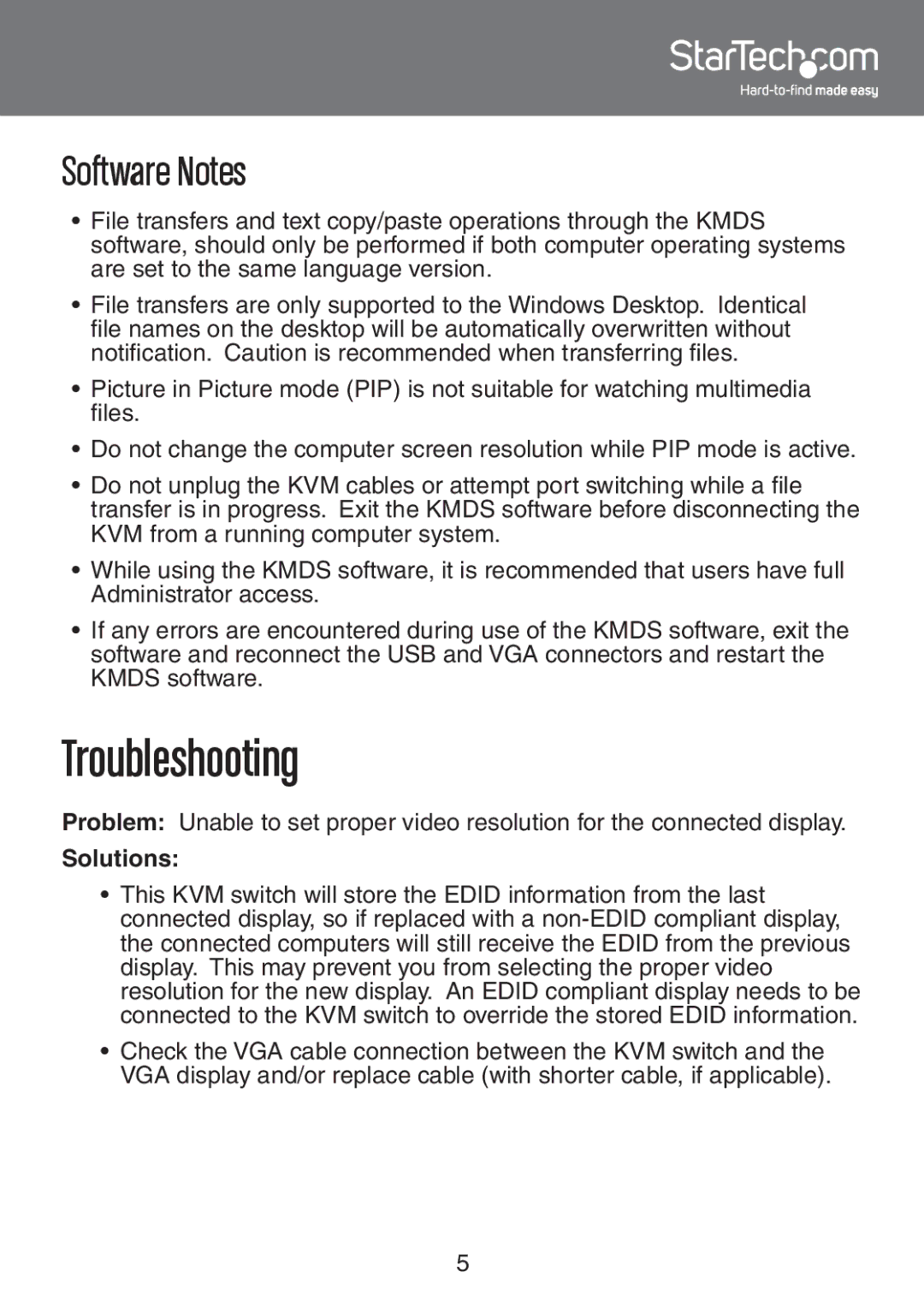 StarTech.com SV231UAF instruction manual Troubleshooting, Software Notes, Solutions 