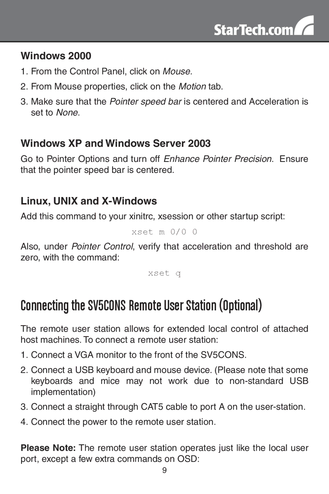 StarTech.com SV3254DX4I, SV1654DX4I instruction manual Connecting the SV5CONS Remote User Station Optional 