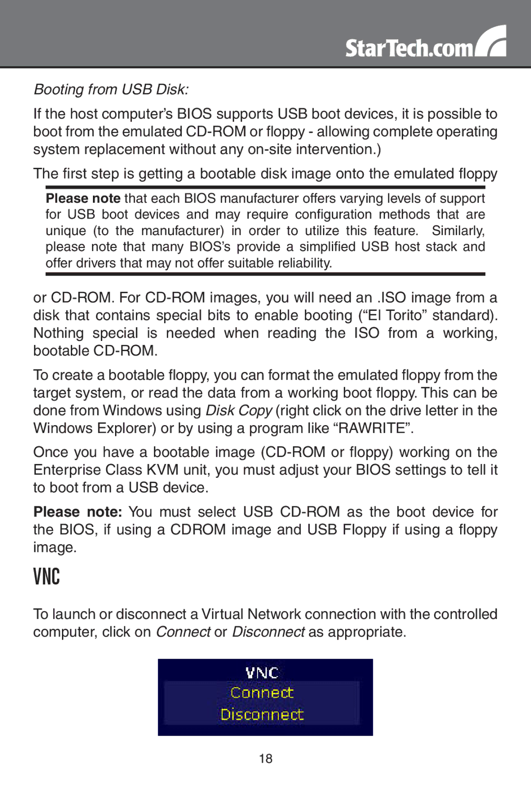 StarTech.com SV1654DX4I, SV3254DX4I instruction manual Vnc, Booting from USB Disk 