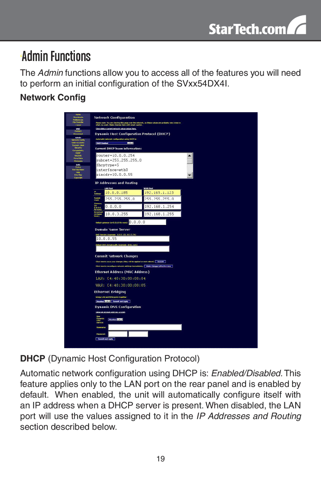 StarTech.com SV3254DX4I, SV1654DX4I instruction manual ‘Admin Functions, Network Config 