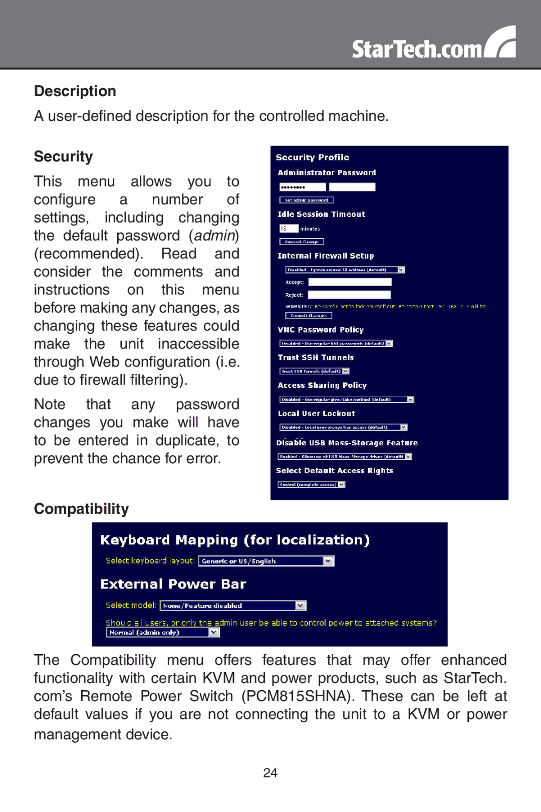 StarTech.com SV1654DX4I, SV3254DX4I instruction manual Description, Security, Compatibility 