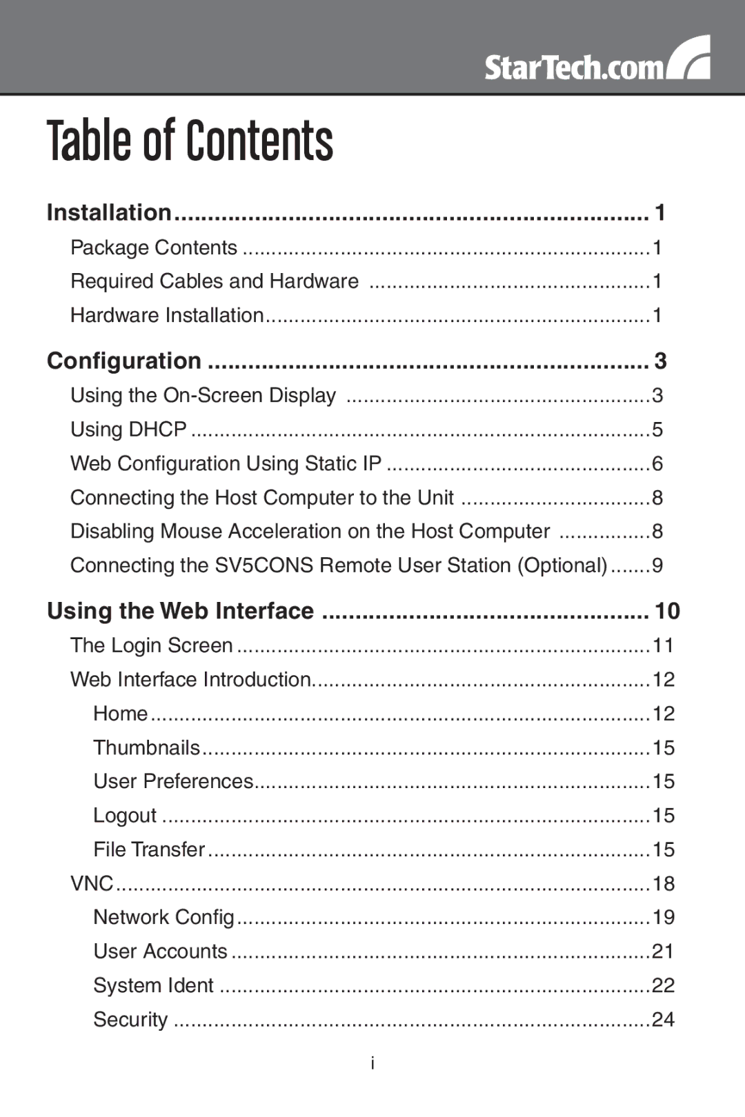 StarTech.com SV1654DX4I, SV3254DX4I instruction manual Table of Contents 