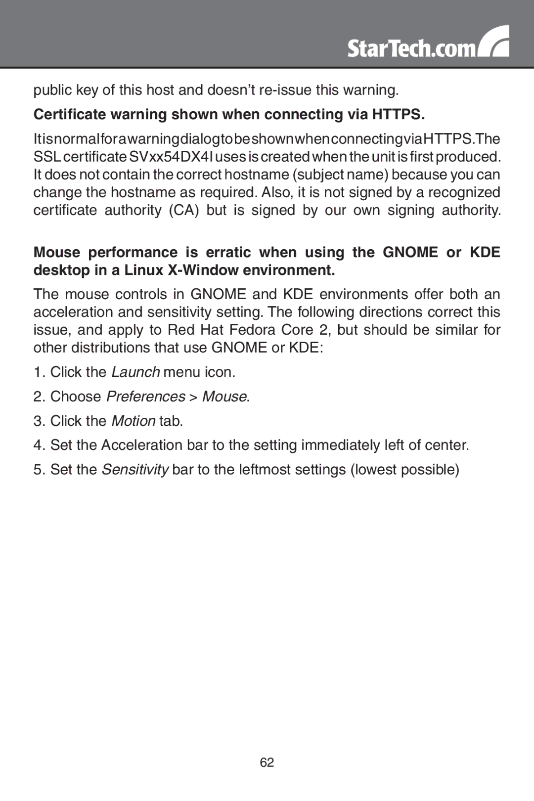 StarTech.com SV1654DX4I, SV3254DX4I Certificate warning shown when connecting via Https, Choose Preferences Mouse 