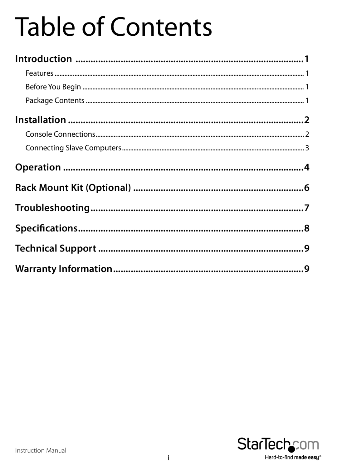 StarTech.com SV431-DVIUA manual Table of Contents 