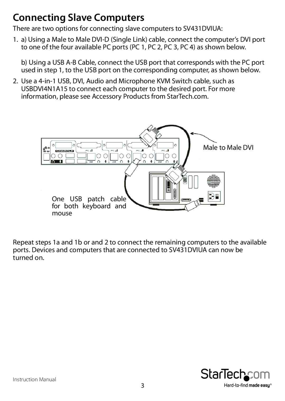 StarTech.com SV431-DVIUA manual Connecting Slave Computers 