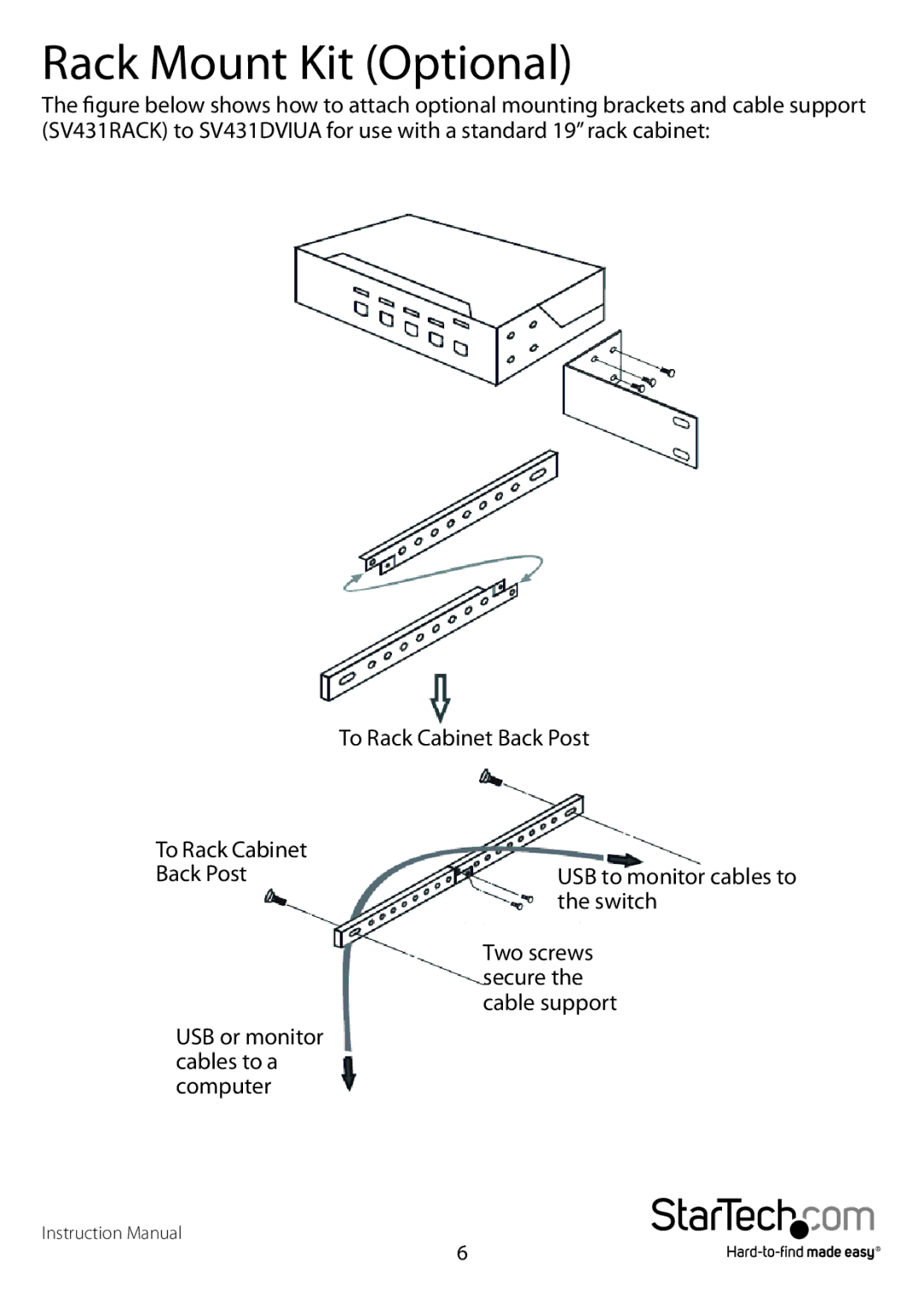 StarTech.com SV431-DVIUA manual Rack Mount Kit Optional 