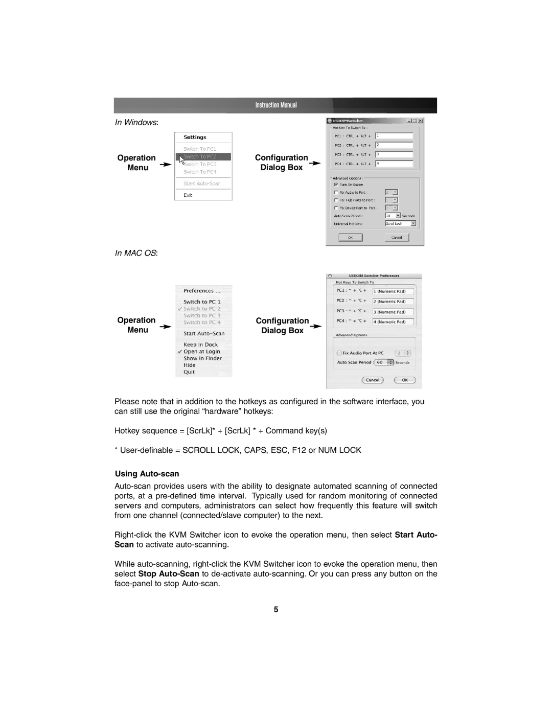 StarTech.com SV431DDUSB, SV231DDUSB instruction manual Operation Configuration Menu Dialog Box, Using Auto-scan 