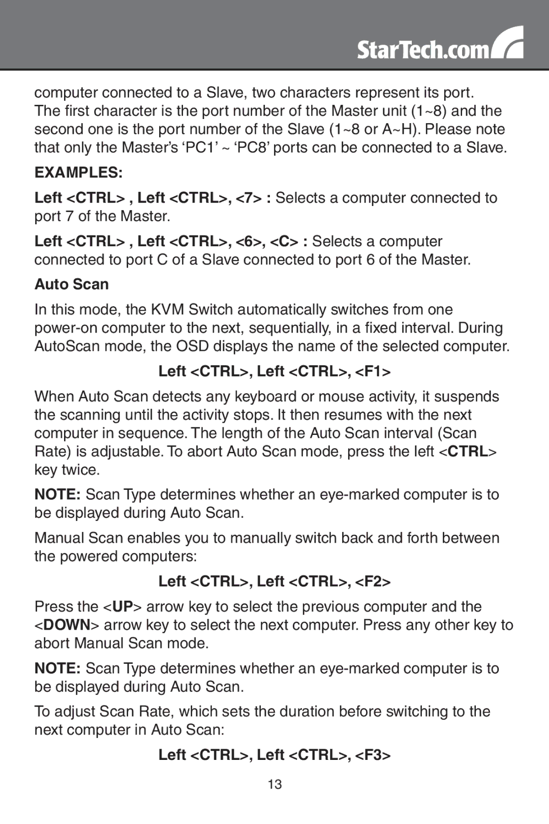 StarTech.com SV1631DUSB, sv431dusb, SV831DUSB Left CTRL, Left CTRL, F1, Left CTRL, Left CTRL, F2, Left CTRL, Left CTRL, F3 