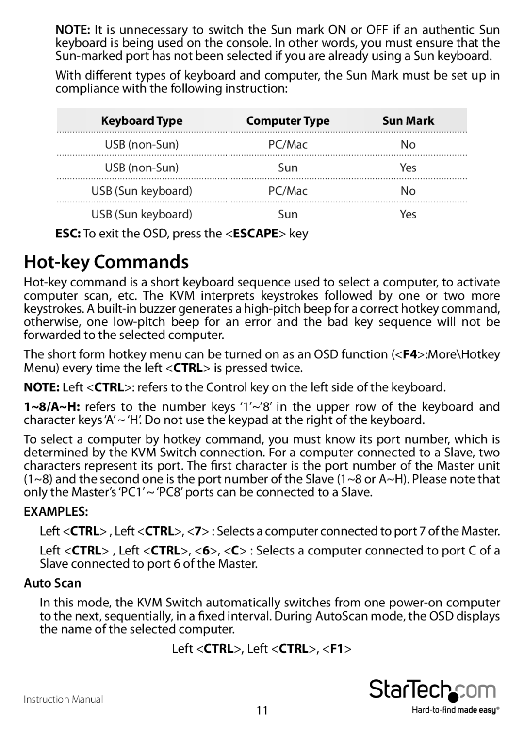 StarTech.com sv431dusb manual Hot-key Commands, Examples 