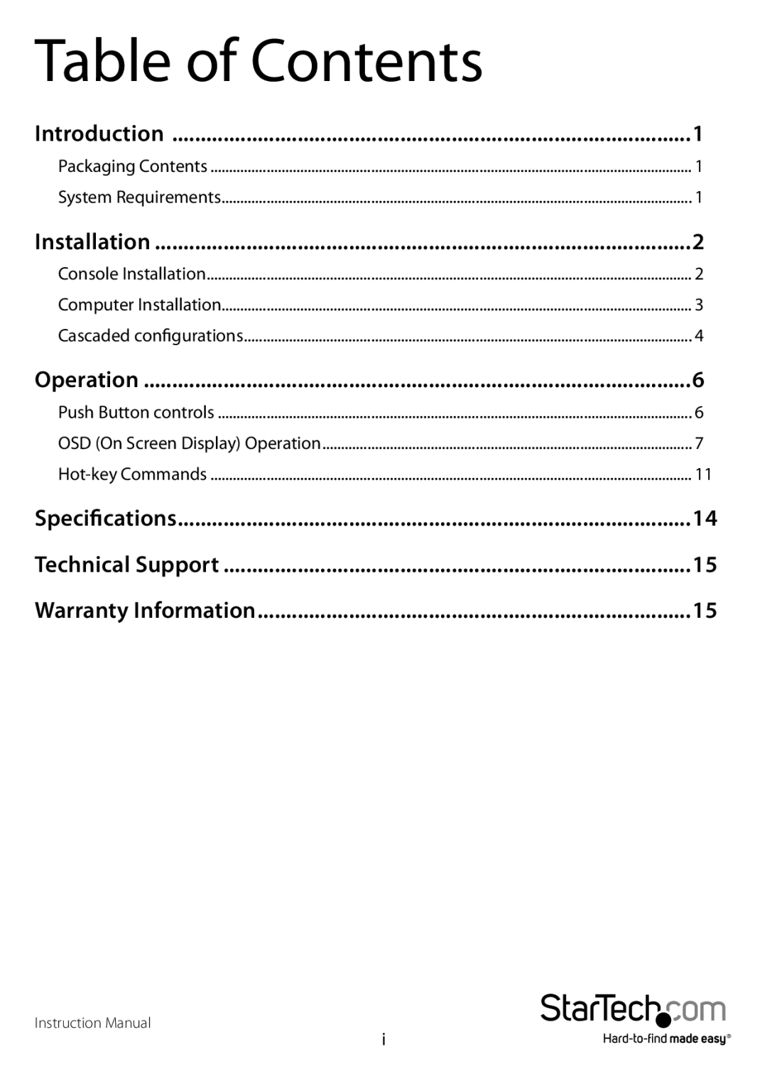 StarTech.com sv431dusb manual Table of Contents 