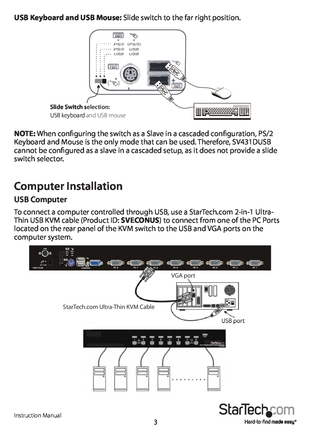 StarTech.com sv431dusb manual Computer Installation, USB Computer 
