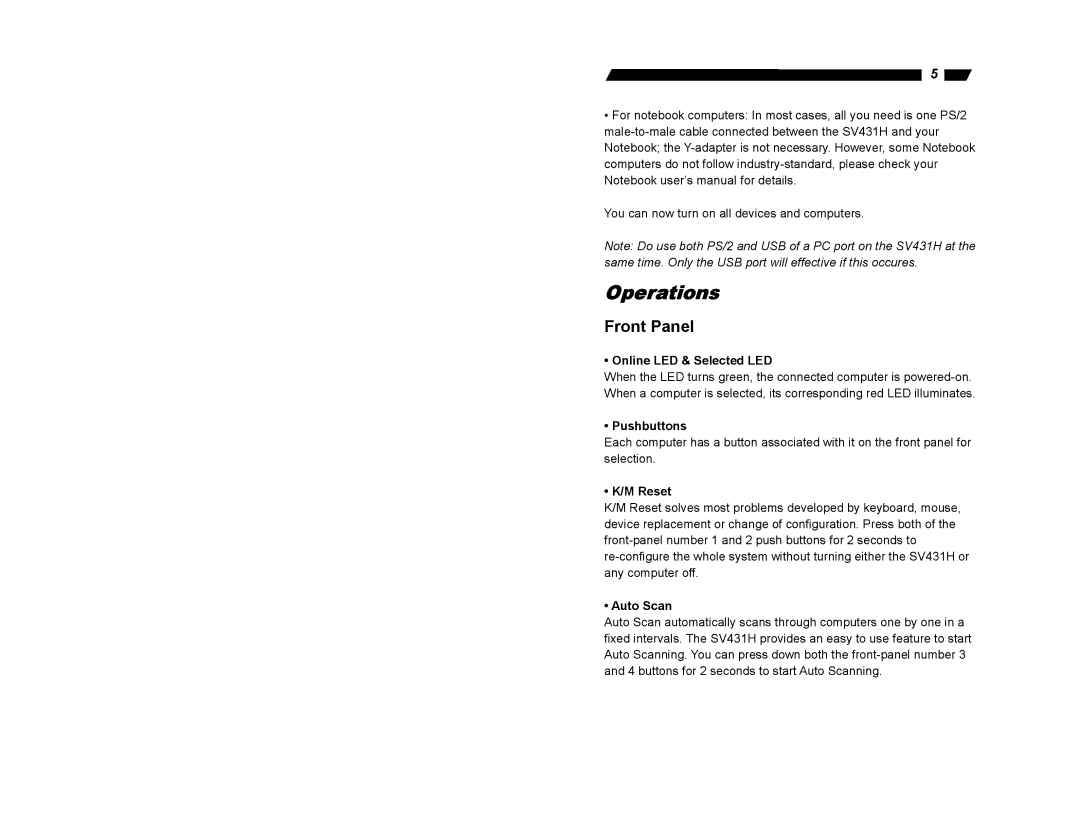 StarTech.com SV431H user manual Operations, Front Panel 