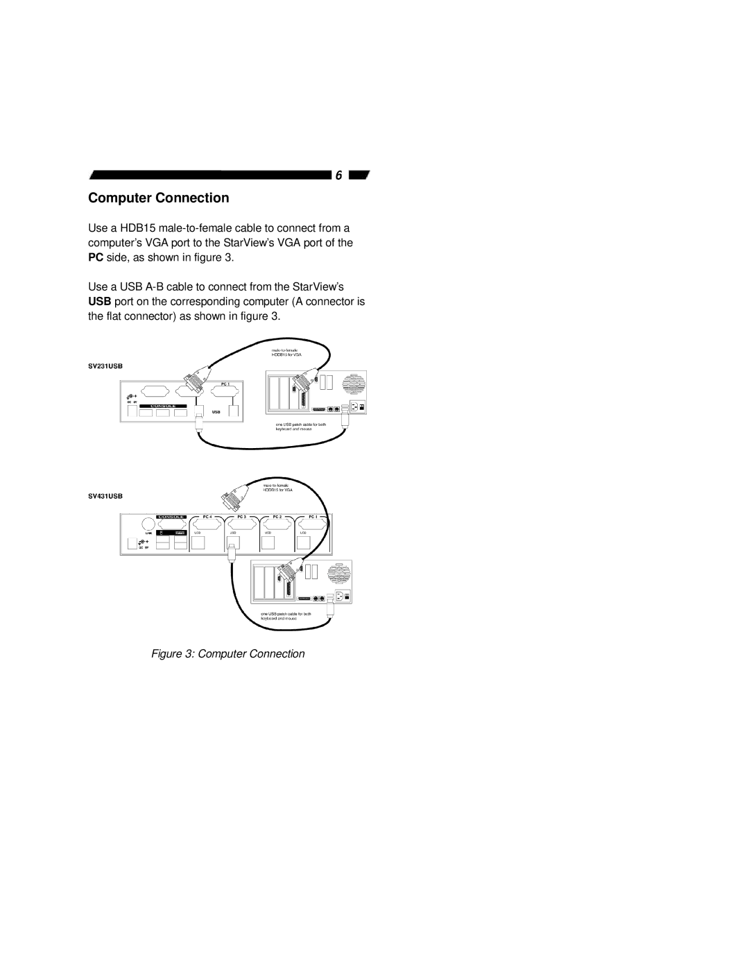 StarTech.com SV431USB, SV231USB user manual Computer Connection 