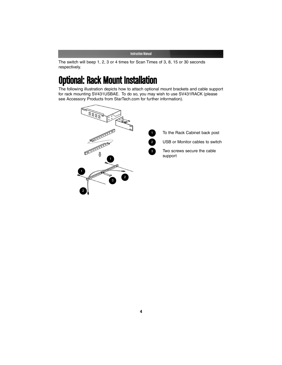 StarTech.com SV431USBAE instruction manual Optional Rack Mount Installation 