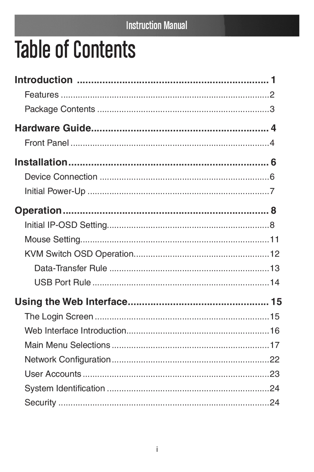 StarTech.com SV441DUSBI instruction manual Table of Contents 