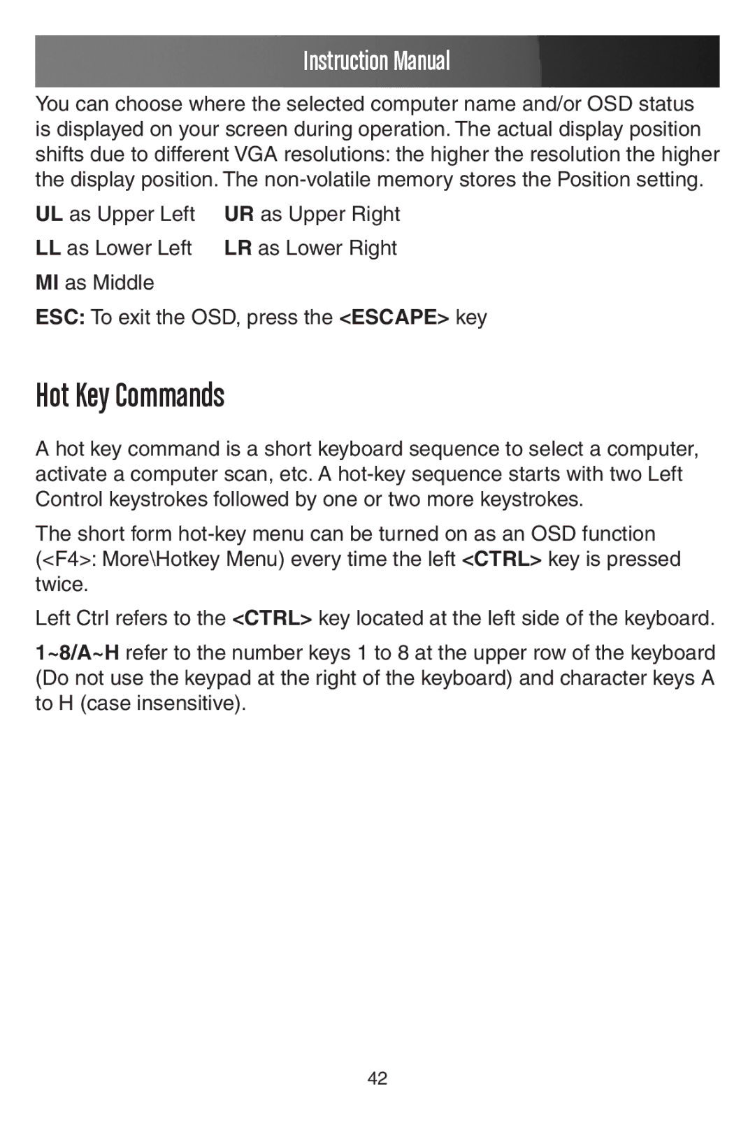 StarTech.com SV441DUSBI instruction manual Hot Key Commands 