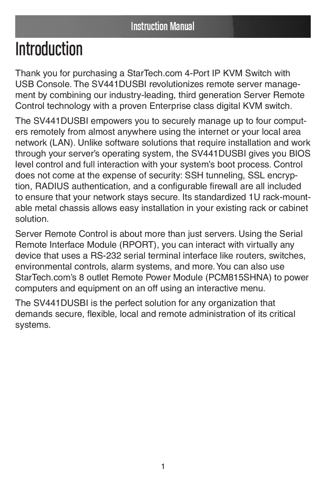 StarTech.com SV441DUSBI instruction manual Introduction 