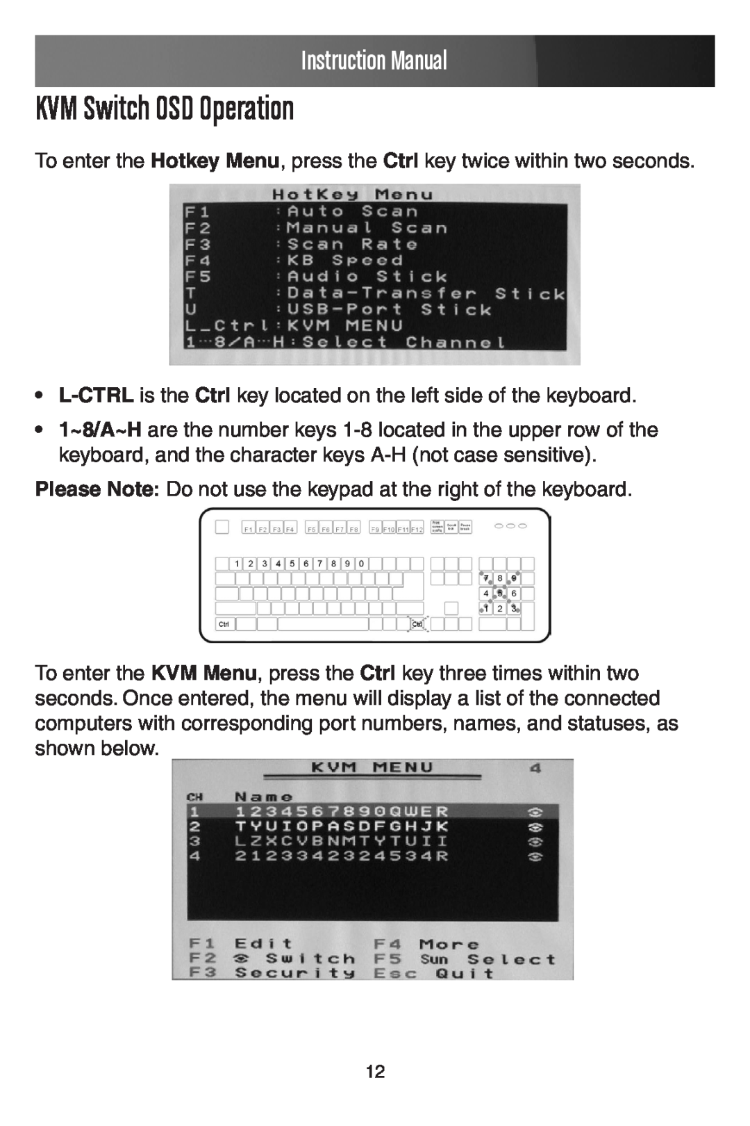StarTech.com SV441DUSBI instruction manual KVM Switch OSD Operation, Instruction Manual 