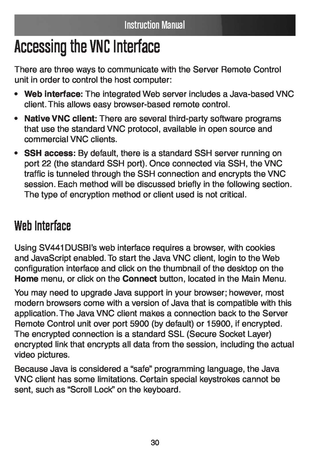 StarTech.com SV441DUSBI instruction manual Accessing the VNC Interface, Web Interface, Instruction Manual 