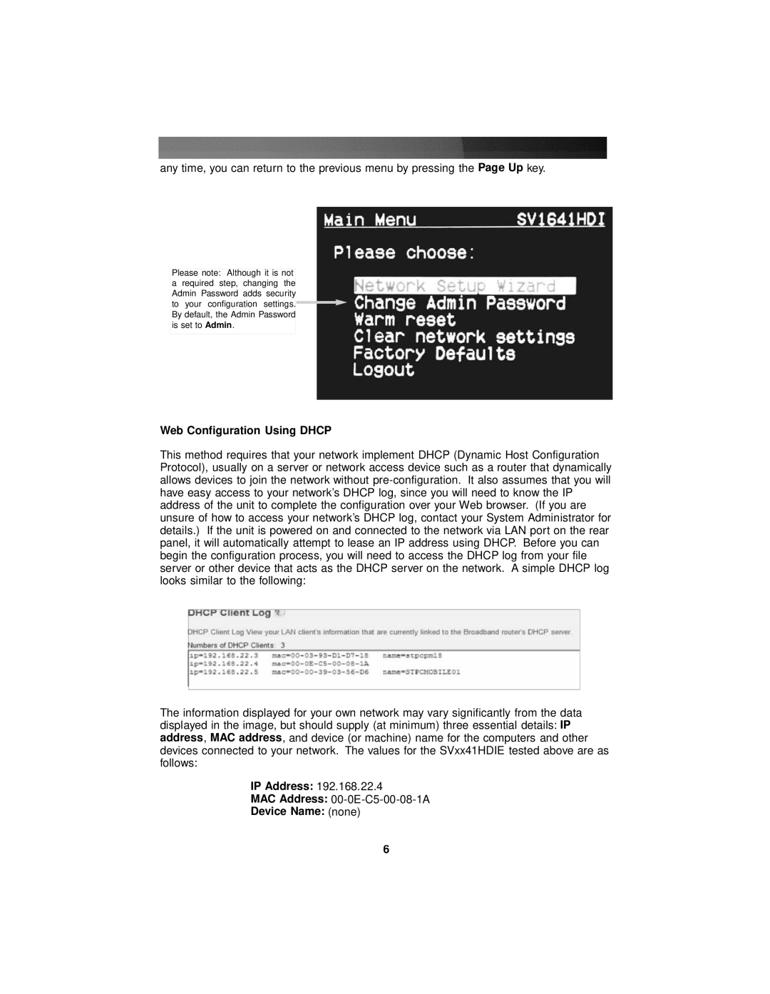 StarTech.com SV841HDIE, SV441HDIE, SV1641HDIE instruction manual Web Configuration Using Dhcp, IP Address, Device Name none 