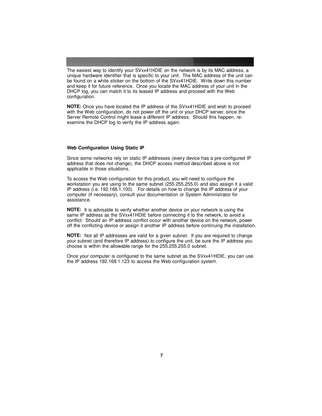 StarTech.com SV1641HDIE, SV441HDIE, SV841HDIE instruction manual Web Configuration Using Static IP 