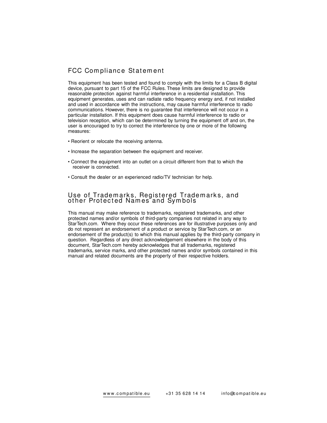 StarTech.com SV1641HDIE, SV441HDIE, SV841HDIE instruction manual FCC Compliance Statement 