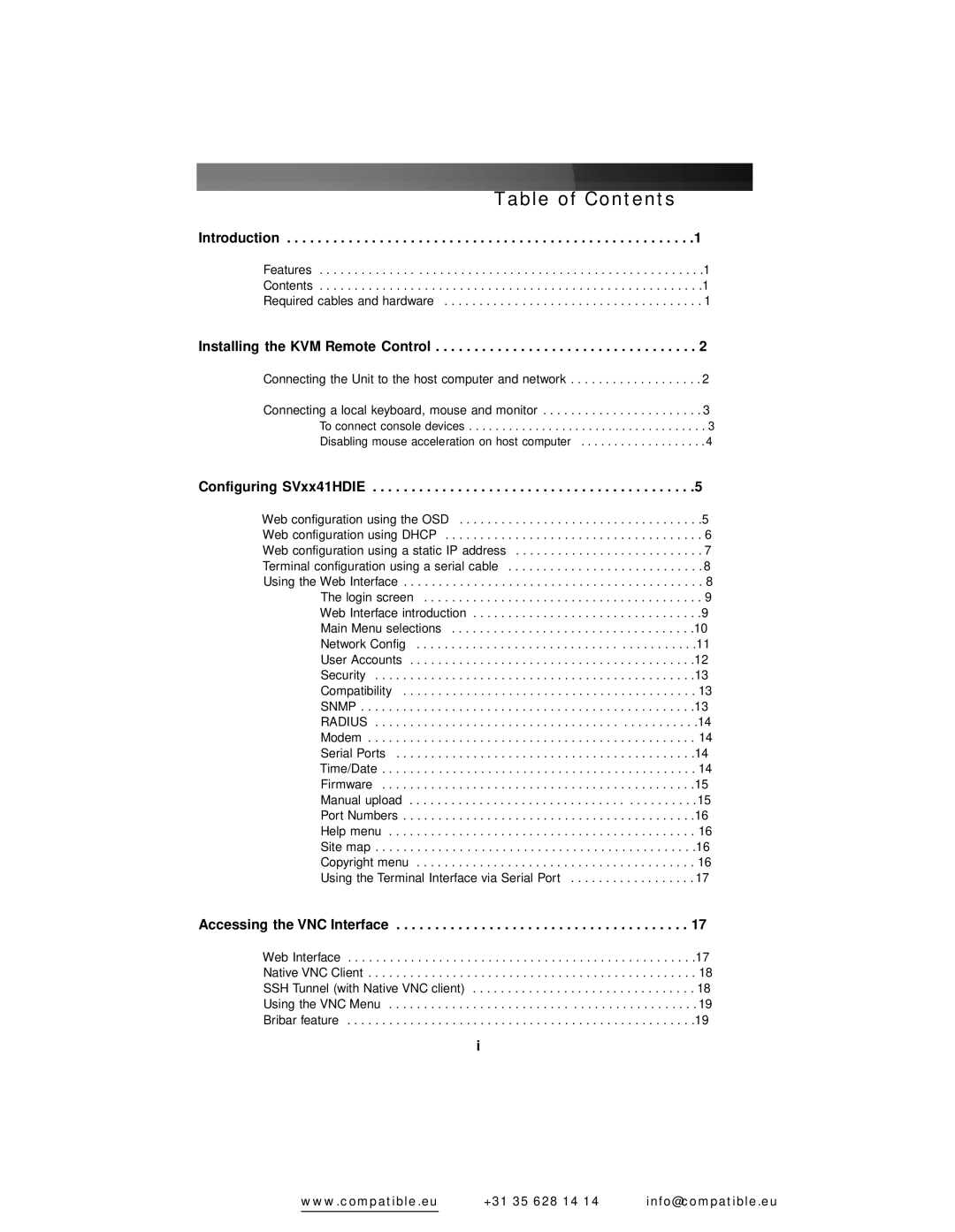 StarTech.com SV441HDIE, SV841HDIE, SV1641HDIE instruction manual Table of Contents 