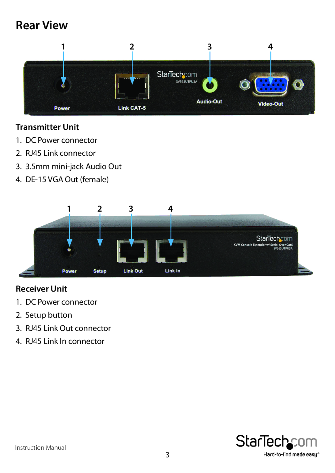 StarTech.com SV565USAGB, SV565UTPUSA manual Rear View 