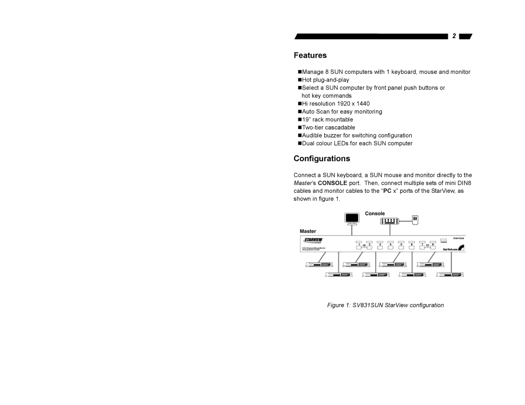 StarTech.com SV831SUN user manual Features, Configurations 