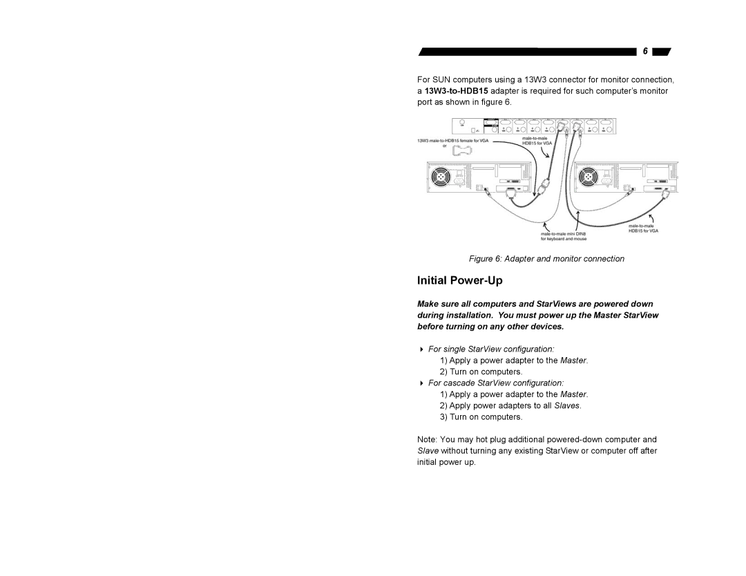 StarTech.com SV831SUN user manual Initial Power-Up, Adapter and monitor connection 