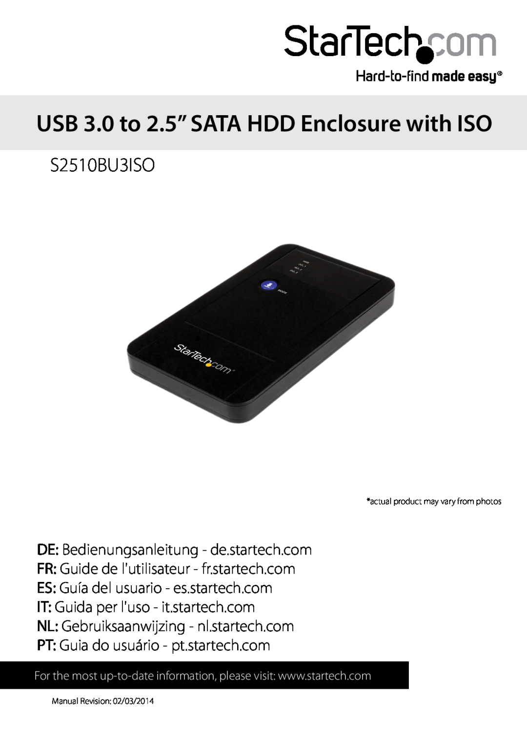 StarTech.com usb 3.0 to 2.5" sata hdd enclosure with iso manual USB 3.0 to 2.5” SATA HDD Enclosure with ISO, S2510BU3ISO 