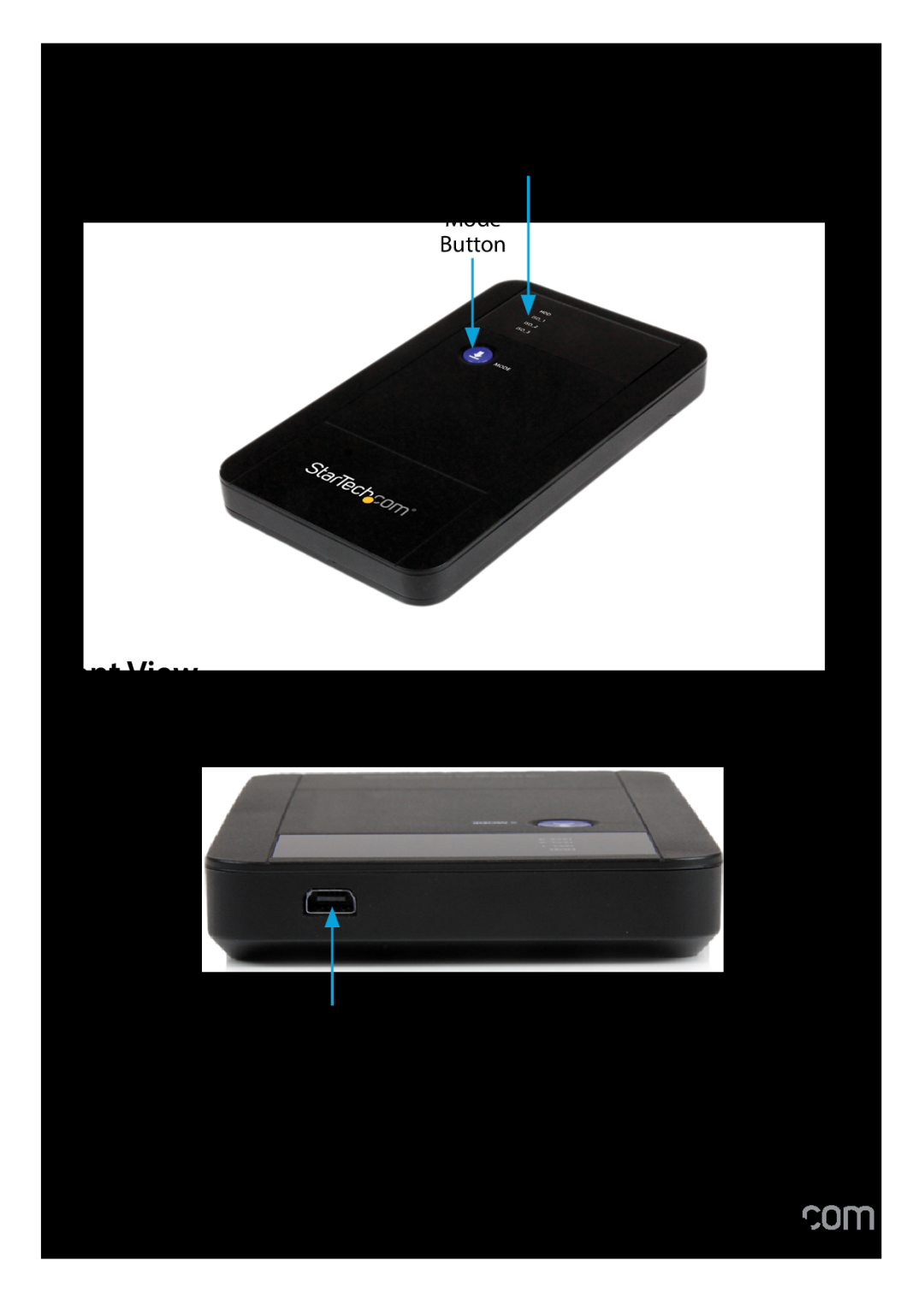 StarTech.com usb 3.0 to 2.5" sata hdd enclosure with iso manual Product Diagram, Top View, Front View 