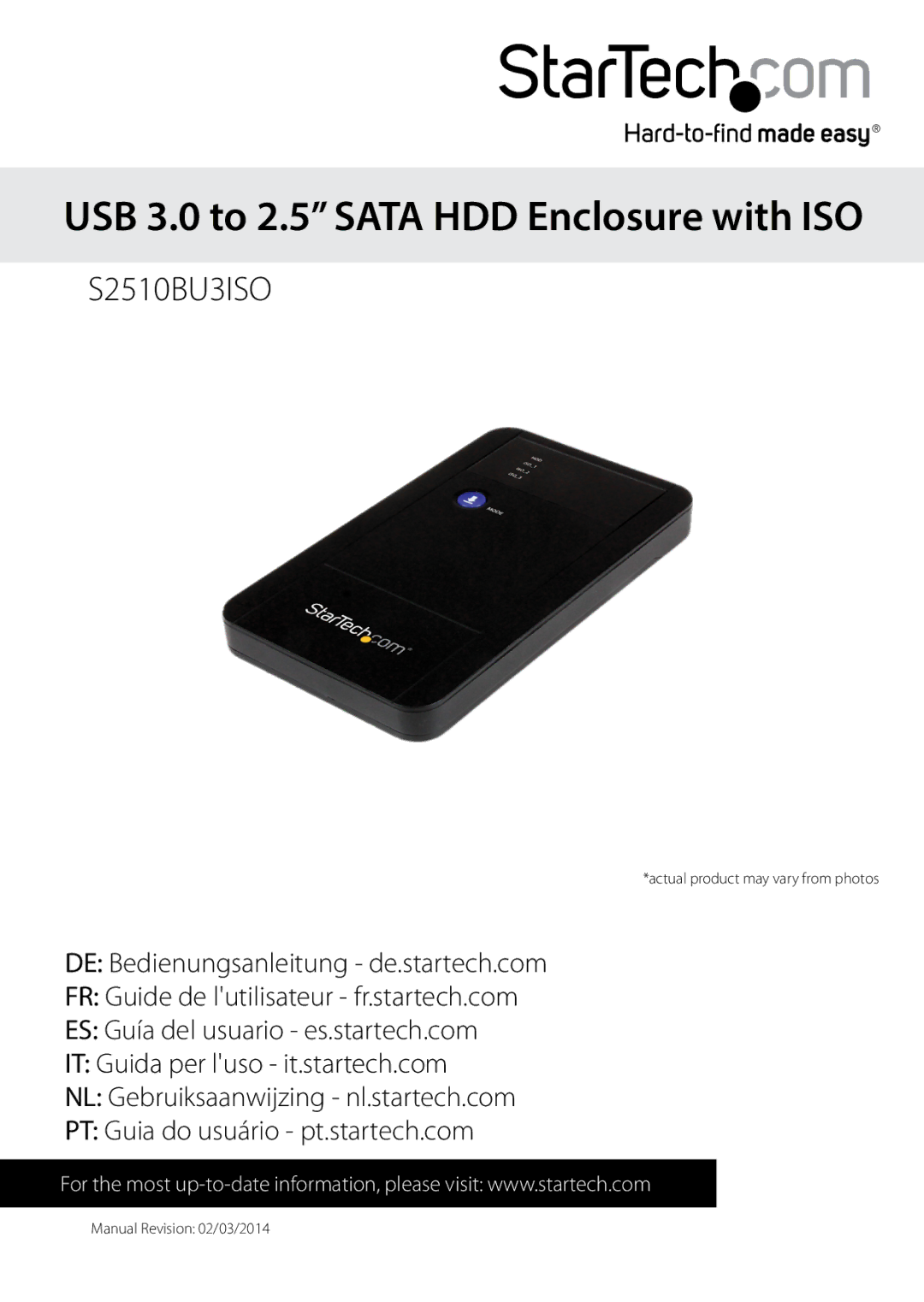 StarTech.com usb 3.0 to 2.5 sata hdd enclosure with iso manual USB 3.0 to 2.5 Sata HDD Enclosure with ISO 