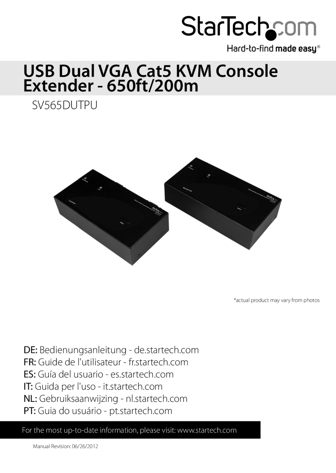 StarTech.com usb dual vga cat5 kvm console extender - 650ft/200m manual USB Dual VGA Cat5 KVM Console Extender 650ft/200m 