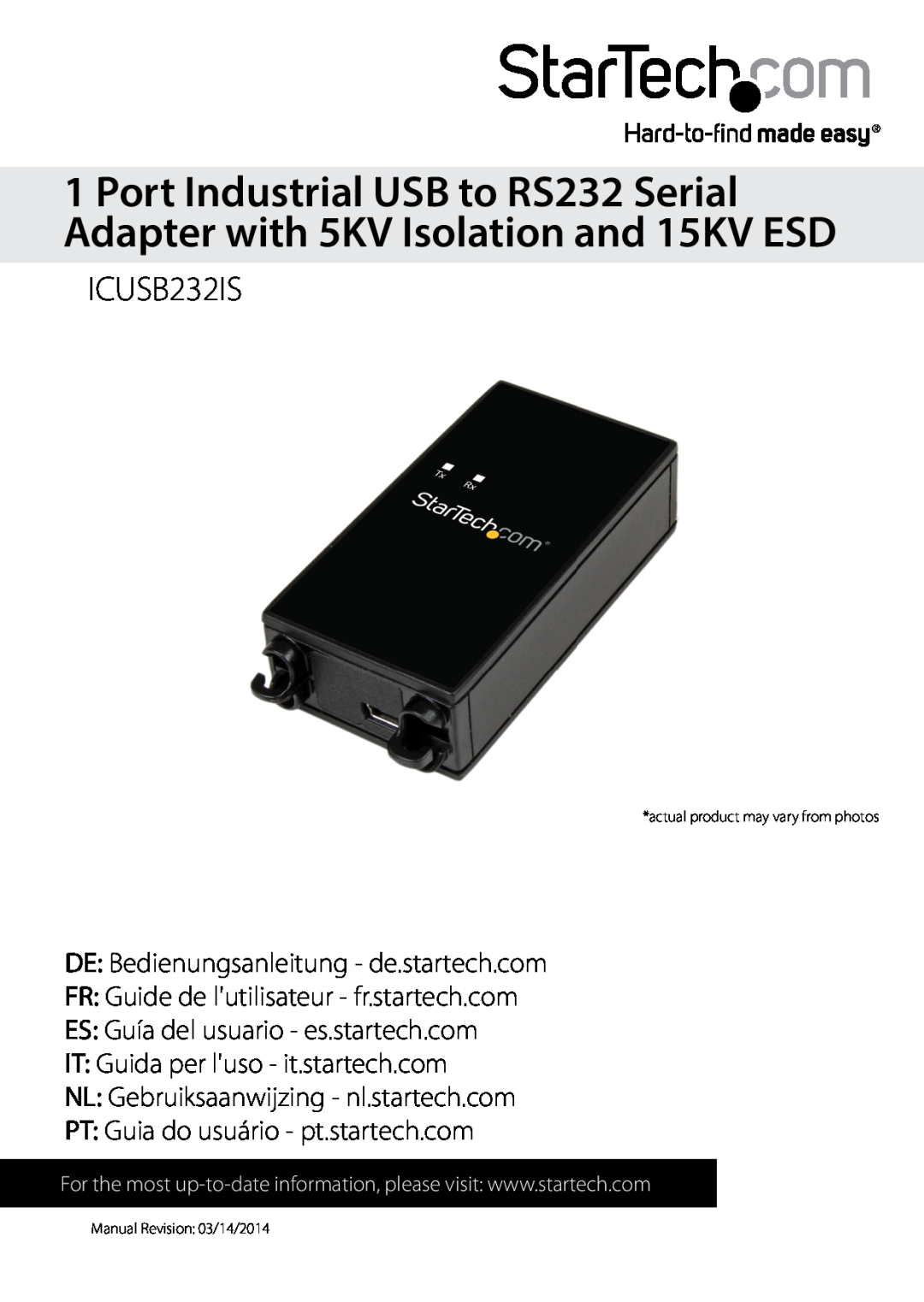 StarTech.com usb to rs232 serial adapter manual ICUSB232IS, DE Bedienungsanleitung - de.startech.com 