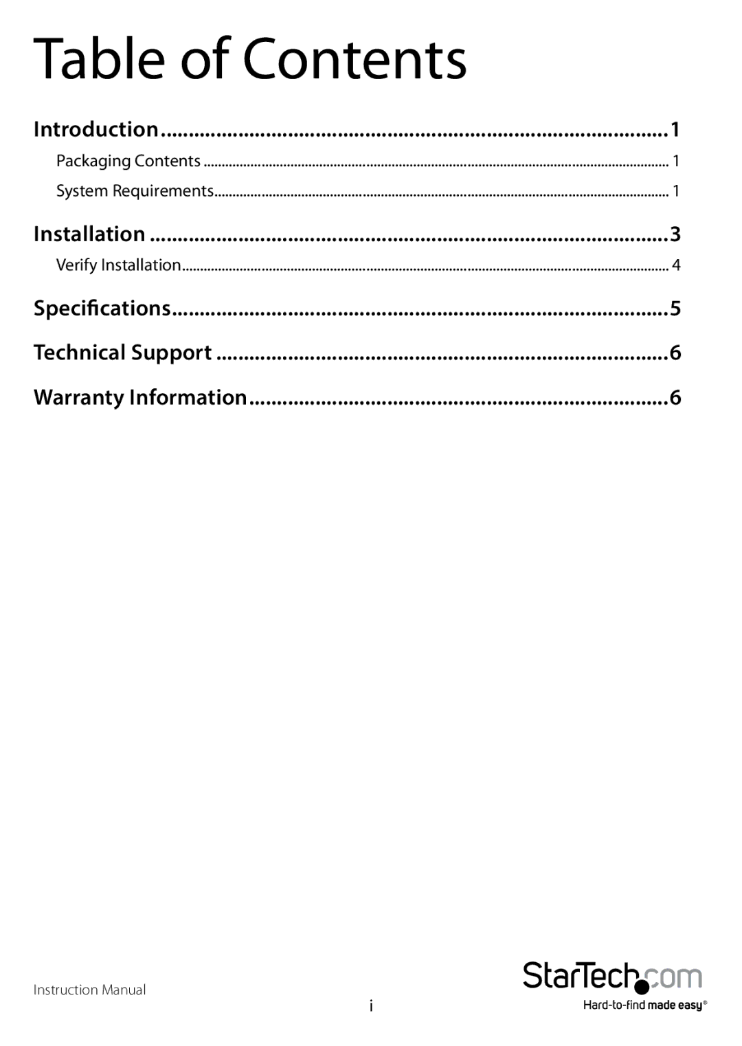 StarTech.com USB31000NDS manual Table of Contents 