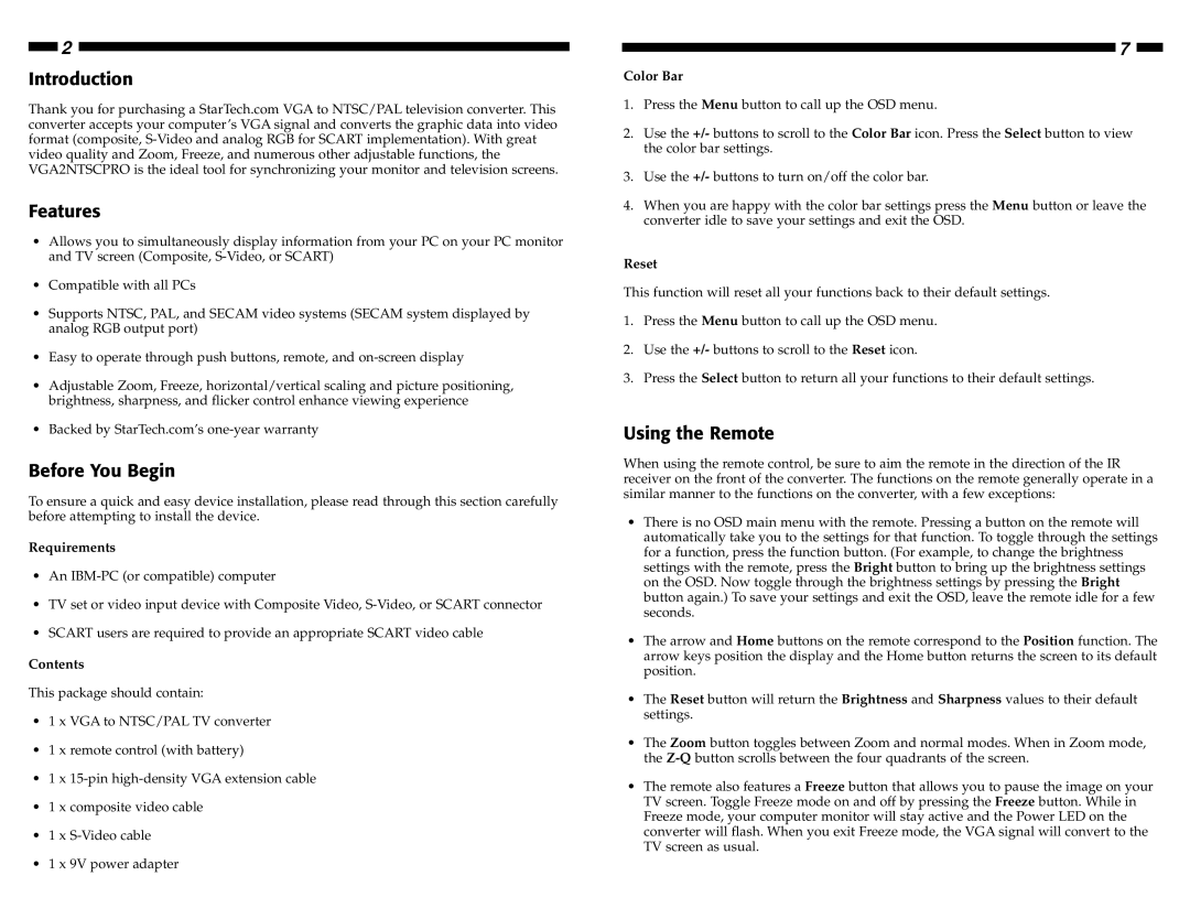 StarTech.com VGA2NTSCPRO manual Introduction Features, Before You Begin, Using the Remote 