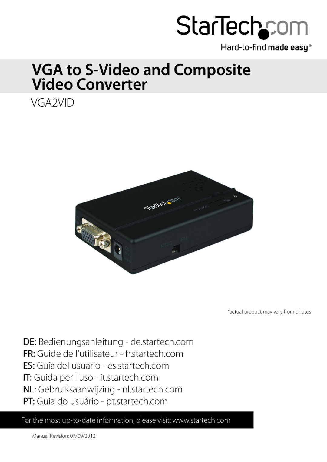 StarTech.com VGA2VID manual VGA to S-Video and Composite Video Converter 