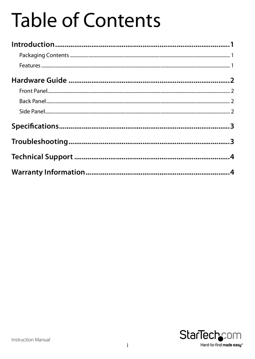 StarTech.com VGA2VID manual Table of Contents 