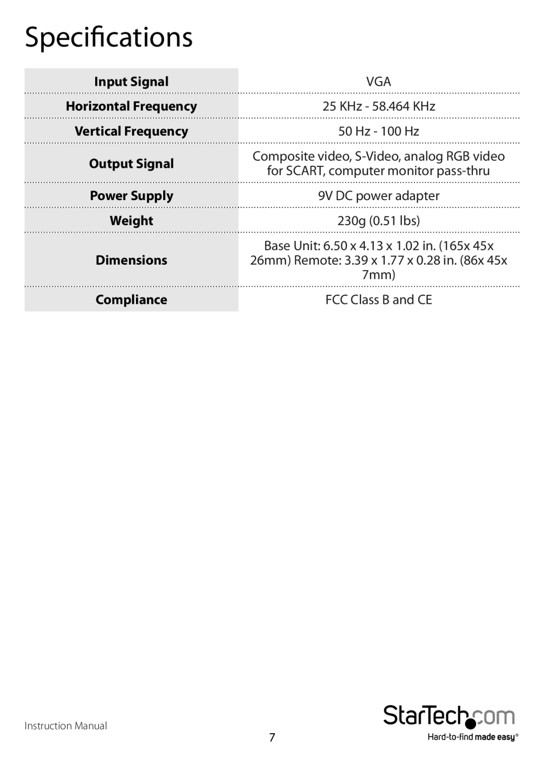 StarTech.com VGANTSCPROGB, VGA2NTSCPRO manual Specifications, Weight 