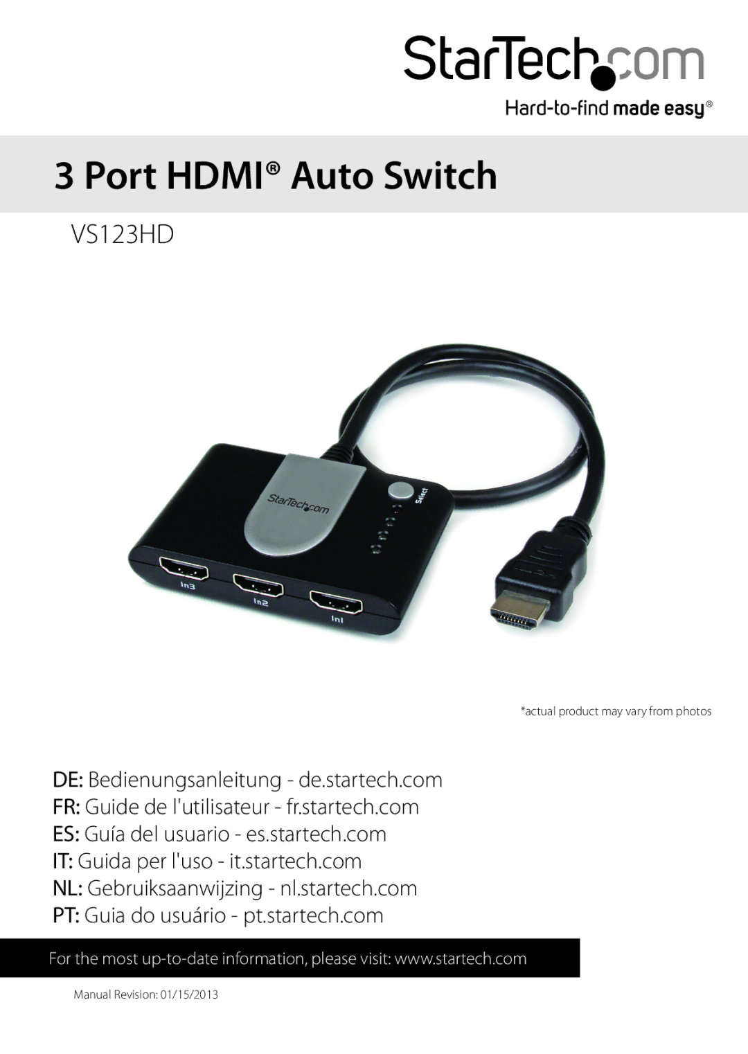 StarTech.com vs123HD manual Port Hdmi Auto Switch 