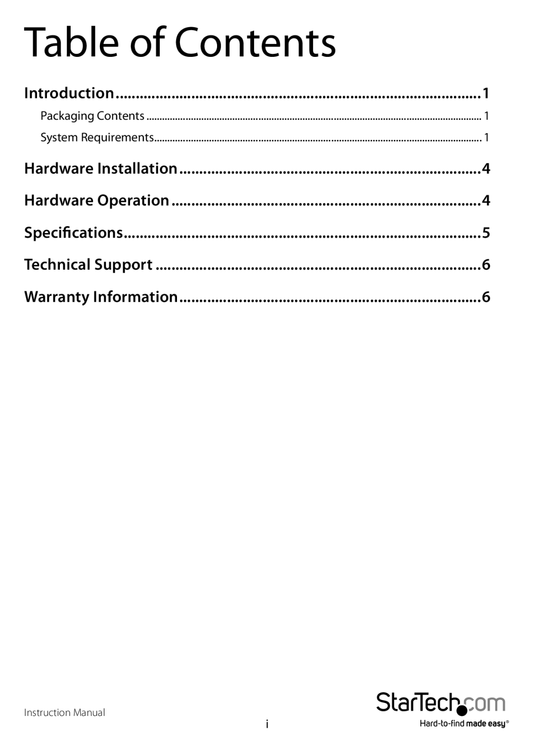 StarTech.com vs123HD manual Table of Contents 