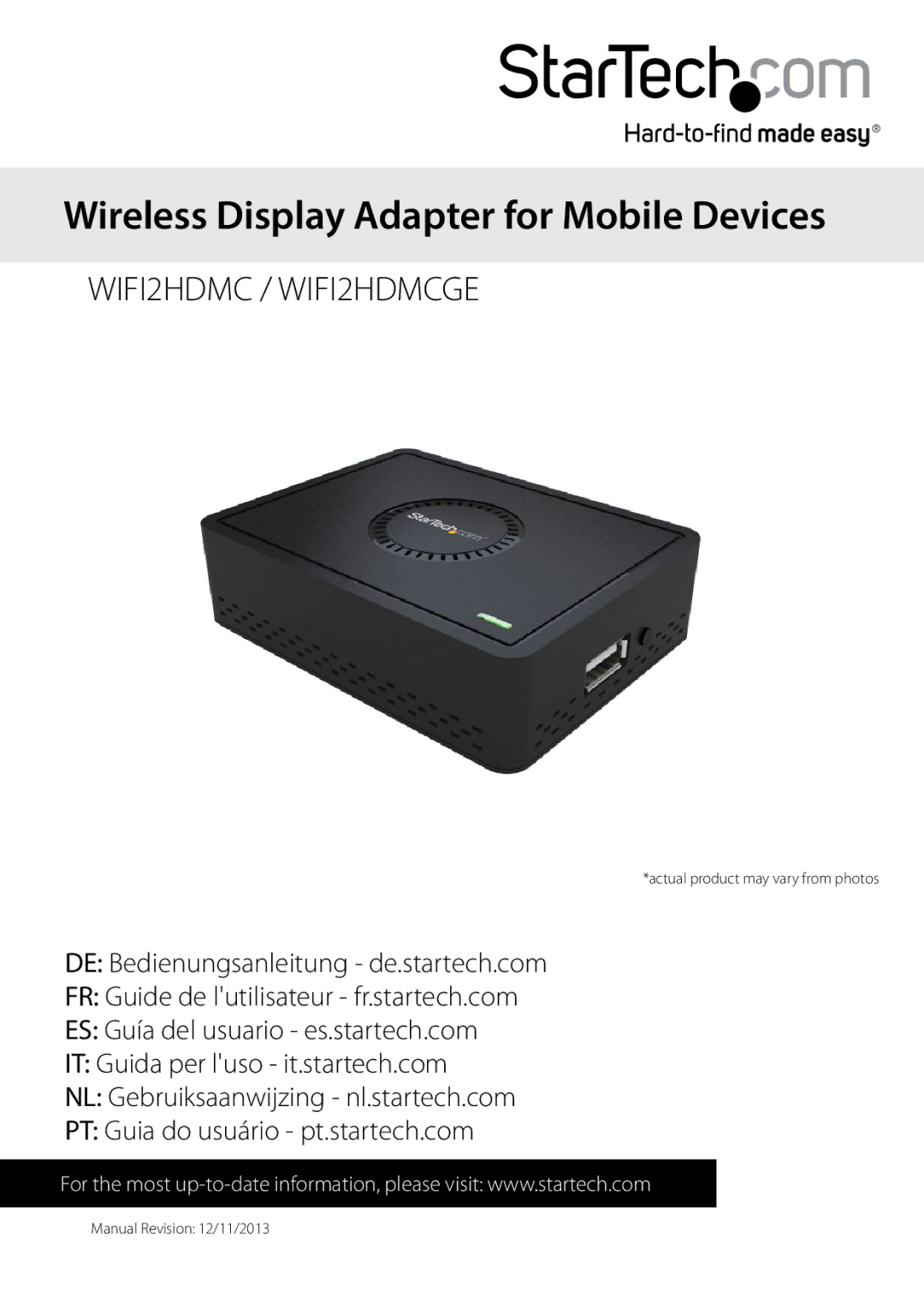 StarTech.com WIFI2HDMCGE manual Wireless Display Adapter for Mobile Devices 