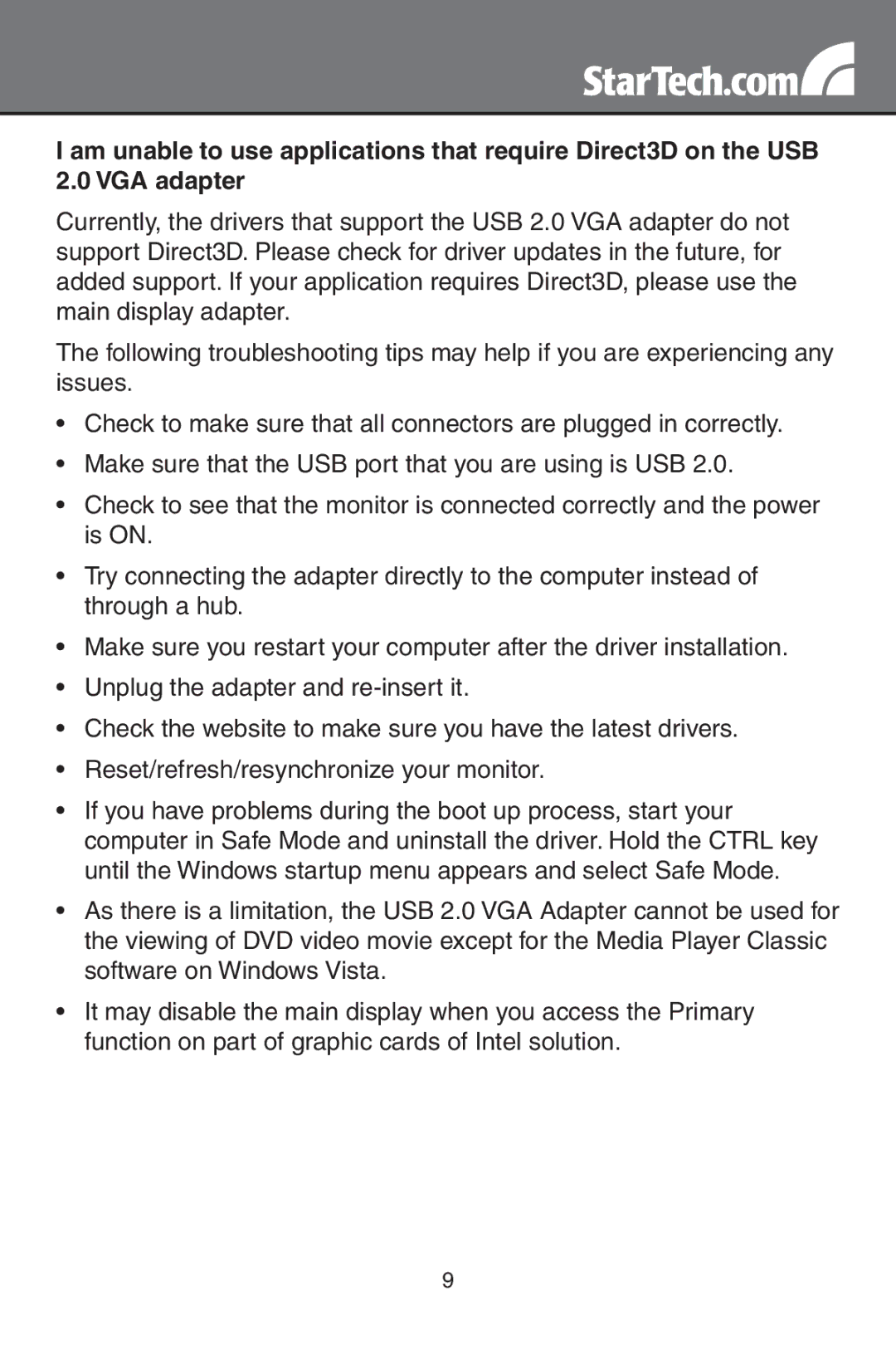 StarTech.com usb 2.0 to vga external multi monitor video adapter - high resolution instruction manual 